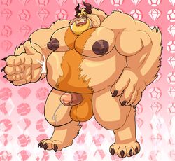 1boy anthro asgore_dreemurr beast_(disney) beauty_and_the_beast big_balls big_pecs big_penis blazingcheeks brown_fur chest_hair claws cum disney facial_hair fat_man fusion hand_on_hip horns male_only musclegut muscular_male overweight paws puffy_nipples sharp_claws sharp_teeth stomach_hair tagme uncut undertale