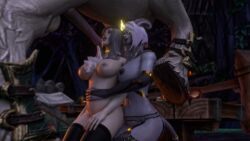 2girls 3d 3d_(artwork) ahe_gao choker cum cum_drip cum_in_mouth cum_leaking cum_on_breasts draenei equine glowing_eyes gold_eyes horns horse horsecock human inflation lightforged_draenei lumen_barlow oral oral_sex red_eyes stockings stomach_bulge white_hair world_of_warcraft zentaeron zoophilia