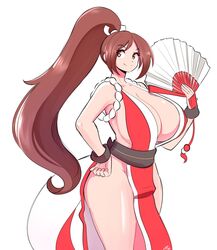 brown_eyes brown_hair fatal_fury huge_ass huge_breasts king_of_fighters mai_shiranui skimpy skimpy_clothes theycallhimcake thick_thighs white_background