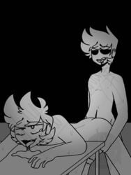 bent_over black_and_white black_sclera crying crying_with_eyes_open doggy_style drooling eddsworld male male_only male_penetrating sweating sweating_profusely table tom_(eddsworld) tord_(eddsworld) yaoi