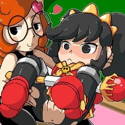 2girls anus ashley_(warioware) black_hair bloggerman female_only glasses mario_(series) multiple_girls nintendo penny_crygor red_hair tagme teenager warioware young