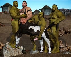 anal anal_penetration anal_sex bara bottle centaur erect_nipples erection gay green_skin holding_penis holding_tail huts interspecies lex-icon male male/male male_only muscle_gut muscular muscular_arms muscular_ass muscular_butt muscular_legs muscular_male nude orc penis sex taur tusks