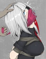 1girls 2020 admiral_graf_spee_(azur_lane) ameng arms_behind_back azur_lane blue_eyes bondage clothing crying crying_with_eyes_open deepthroat dildo dildo_gag eyes_rolling_back female female_focus femsub gag gagged grey_hair helpless open_mouth open_mouth_gag panel_gag rope rope_bondage saliva saliva_trail sex_toy solo_female solo_focus submissive submissive_female tears throat_bulge tied tied_up toy