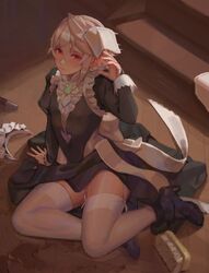 1boy blush corrin_(fire_emblem) corrin_(fire_emblem)_(male) crossdressing cute_male femboy fire_emblem fire_emblem_fates girly high_heels maid maid_uniform male male_only nintendo red_eyes samsara samsara_(shuukeura) silver_hair solo thick_thighs thighhighs trap