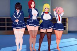 4girls big_ass big_breasts black_hair blonde_hair blue_eyes choker comparison fishnet_legwear fishnets glasses green_eyes hair_over_eye hair_over_eyes huge_ass huge_breasts koikatsu large_breasts meme multiple_females multiple_girls papermoon_(artist) parody pick_one pink_hair plump red_hair ribbon school_uniform schoolgirl shiny_skin size_difference small_breasts stockings thick_thighs uniform voluptuous