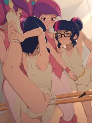 2girl age_difference ballerina ballerina_position ballet blush blush_lines breasts equestria_girls glasses glasses_on_head my_little_pony older_female_and_younger_female princess_cadance_(mlp) rockset sci-twi solo solo_female twilight_sparkle_(eg) twilight_sparkle_(mlp) yuri