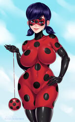 1girls aged_up ange1witch big_breasts bodysuit breasts cleavage female female_only ladybug_(character) large_breasts looking_at_viewer marinette_cheng marinette_dupain-cheng miraculous_ladybug solo thick_thighs thunder_thighs wide_hips