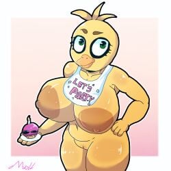 1girls animatronic anthro areolae big_ass big_breasts breasts_bigger_than_head chica_(fnaf) chicken cupcake_(fnaf) five_nights_at_freddy's metal navel nipples orange_nipples scott_cawthon solo themoll thick_thighs yellow_fur