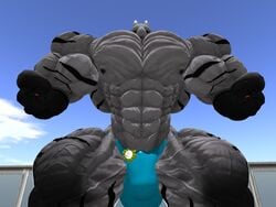 1boy 1male 3d 3d_(artwork) abs anthro anthro_male anthro_only asriel_dreemurr asriel_dreemurr_(god_form) biceps big_chest big_pecs black_fur black_nipples blue_clothing buff caprine clothed clothes clothing flex furry furry_male furry_only goat horns humanoid humanoid_male humanoid_only hyper hyper_muscle hyper_muscles looking_at_viewer looking_down male male_only mammal mammal_humanoid monochrome_fur muscle muscles muscular muscular_arms muscular_legs muscular_male muscular_thighs pecs second_life shirt solo striped stripes thighs thong undertale undertale_(series) white_fur