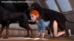 1girls 3d animal_genitalia animated artorias_(artist) ben_10 bestiality blowjob deepthroat dog doggy_style female female_penetrated gwen_tennyson knot no_sound oral source_filmmaker tagme video young zoophilia