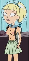 1girls annie_(rick_and_morty) blonde_hair female medium_breasts nipples nude_filter rick_and_morty skirt solo teen topless