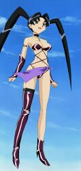1girls anime anime_style bikini black_hair black_thong boots breasts clothed clothed_female collar_with_chainleash female female_focus female_only floating floating_in_air flying half_naked half_naked_female in_the_air kazuko_iidabashi koi_koi_7 leather leather_bikini leather_boots leather_clothing leather_underwear light-skinned_female light_skin long_boot official_art one_thighhigh purple_bikini purple_thong revealing revealing_clothes revealing_clothing revealing_outfit round_breasts sash screencap screenshot skimpy skimpy_clothes skimpy_costume solo solo_female solo_focus stitched twintails waist_sash