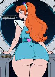 ai_art ai_generated big_ass caked_up caption dialogue female female_focus female_only huge_ass kimberly_(space_ace) phizben space_ace story word_balloon