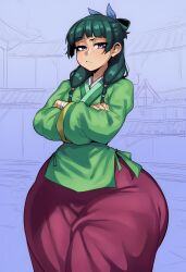 1girls ai_generated ass ass_focus back_view big_ass big_butt bottomless butt_focus curvaceous curvaceous_ass curvaceous_female curvaceous_figure curvaceous_hips curvaceous_thighs donbeboys female green_hair kusuriya_no_hitorigoto maomao_(kusuriya_no_hitorigoto) shiny_skin shortstack thick_ass thick_hips thick_legs thick_thighs thighhighs thighs wide_ass wide_hips wide_spread_legs