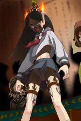 00s 2000s 2009 abstract_background black_hair candle candles christmas female female_only haruyama_kazunori kitsu_chiri knife light-skinned_female light_skin long_hair looking_at_viewer panties pantyshot parted_bangs sayonara_zetsubou_sensei school_uniform seifuku serafuku solo source_not_archived source_request under_skirt underskirt underwear white_panties white_underwear
