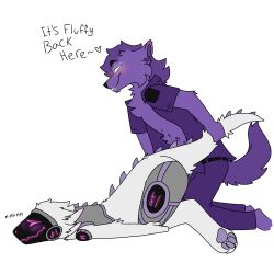 anthro anus ass blush canid canine canis denver_da_proto domestic_dog duo fluffy flustered flustered_male from_behind_position hi_res machine male male/male mammal protogen raised_tail sex tail tail_pull that_purpledog vincent_(that_purpledog)