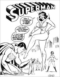 boots boots_removed cape carol_ferris clark_kent cleavage comic_cover cover dc dc_comics dominant_female feet female femdom green_lantern_(series) high_heels joe_gravel large_breasts male malesub monochrome parody public speech_bubble star_sapphire_(dc) star_sapphire_corps submissive_male superhero superman superman_(series) supervillain violet_lantern