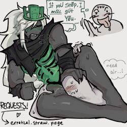 1boy 1girls 1x1x1x1 1x1x1x1_(forsaken) angry betrayed_1x1x1x1 blank_background breath_play claws cunnilingus erratical female femdom forsaken_(roblox) glaring gripping_thighs holding_head lying_on_side male muscular muscular_female pussy roblox roblox_game robloxian rule_63 self_insert self_upload submissive_male suffocation sweat sweating text thick_thighs thought_bubble threatening vaginal_fluids white_hair