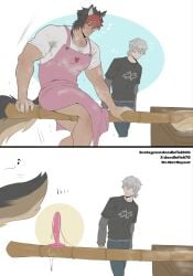 anal anal_insertion animal_ears animal_tail apron bottomless bottomless_male bouncing_ass clothed clothing dildo dildo_reveal dildo_sitting doodlefish75 gay komano_manato male male_focus male_only muscular muscular_bottom muscular_male one_eye_closed plug_(sex_toy) plug_insertion sex_toy sex_toy_in_ass sex_toy_insertion shirt sweat sweatdrop sweating tail wise_(zenless_zone_zero) yaoi zenless_zone_zero