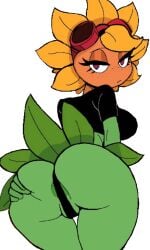 anthro ass ass_bigger_than_head ass_focus bored_expression fat_ass female green_body green_skin looking_at_viewer monmaamn orange_face panties petals plants_vs_zombies pvz pvz_heroes remastered solar_flare_(pvz) sunflower_(pvz) tape topwear