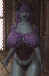 1girls 3d animated animated_gif blue_skin dancing female horns large_breasts original_character purple_hair sexybono sinia skyrim solo succubus succubus_horns the_elder_scrolls