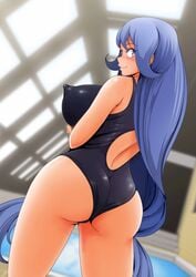 1girls ass big_ass big_breasts bimbo blue_eyes blue_hair blush butt dat_ass erect_nipples erect_nipples_under_clothes eye_contact female female_only huge_breasts long_hair looking_at_viewer looking_back my_hero_academia nanashi_noiji nejire_hado nipple_bulge nipples one-piece_swimsuit presenting_hindquarters rear_view sideboob solo swimsuit thick_thighs tight_clothing wide_hips