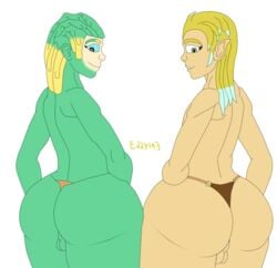 2boys back_view backsack balls ballsack big_ass big_butt blue_eyes femboy gay girly green_hair green_skin hb-edstar korra_(eddy193) light-skinned_femboy light-skinned_male light_skin long_hair looking_at_butt looking_down male male/male male_only male_presenting multicolored_eyes multicolored_hair orc orc_femboy original original_character original_characters ornoc_(eddy193) pointy_ears slime smile transparent_background