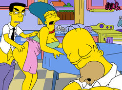 20th_century_fox apron ass doggy_style dressed drooling exposed_ass forced frank_grimes from_behind homer_simpson housewife husband husband_and_wife kitchen kitchen_table male marge_simpson mother penis rape sleeping the_simpsons thewink unaware victim wife