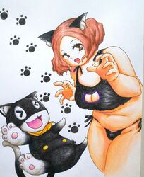 1girls bbw big_breasts breast_cutout cat_ears chubby haru_okumura mizuyama morgana_(persona) persona persona_5 thong