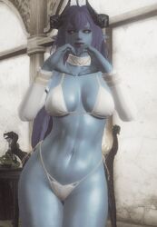 1girls 3d animated animated_gif bikini blue_skin dancing demon_girl heart horns original_character pointy_ears purple_hair sexybono sinia skyrim solo succubus succubus_horns the_elder_scrolls thick_thighs thighhighs