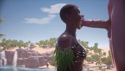 3d african_female animated artist_request bald beach big_penis blowjob dark-skinned_female dark_skin facial_tattoo fellatio female femsub huge_cock interracial island looking_up maledom no_pubes off_shoulder oral outside palm_tree penis penis_base purple_skin sagging_balls sand shaved_head shiny_skin sound straight sunlight sunny tattoo tribal tribal_tattoo video water wet_skin wildlife_(video_game)