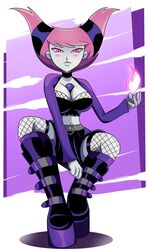 1girls boots cartoon_network cleavage dc dc_comics female fishnets goth grey_skin jinx_(dc) kneehighs magic pink_eyes pink_fire pink_hair pinup platform_boots platform_shoes purple_clothing solo solo_female sonson-sensei supervillain teen_titans twintails white_skin witch