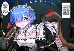 blue_eyes blue_hair blush breasts canine clothed_rape female large_breasts maid maid_headdress nipples no_bra no_panties rape re:zero_kara_hajimeru_isekai_seikatsu rem_(re:zero) thighhighs torn_clothes viscaria zoophilia