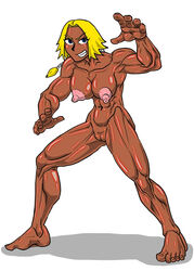 allesey blonde_hair blue_eyes dark-skinned_female manga muscular_female nude nude_female original_character wrestler