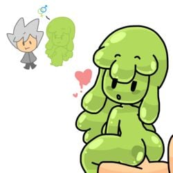 1boy 1boy1girl 1girl 1girls brickey green_body green_hair green_skin heart hetero_sex mob_face monster_girl sex simple_background slime slime_girl slymee straight straight_sex sycneit_(artist) tagme