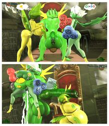 1girls 2girls after_sex alternate_color amphibian anthro anthrofied big_ass big_breasts breasts cum cum_inflation cumflated_belly cumflation female green_penis holding huge_ass huge_breasts hyper hyper_cumflation hyper_penis inflation insect interspecies larger_male leavanny male mega_swampert nintendo nude original_character patreon penis plant pokémon_(species) pokemon pokemon_oras pokemon_rse pussy rgtdwtbr roserade size_difference source_filmmaker source_request straight swampert testicles text threesome watermark white_border