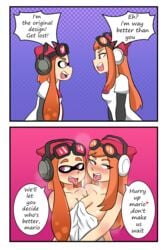 2girls blush boobs breasts clothed clothing human_meggy inkling inkling_girl meggy_spletzer multiple_girls nintendo smg4 splatoon tagme thebombbeanie youtube