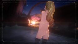 1girls 3d alternate_costume alternate_hairstyle ass code_vein female female_only green_eyes hot_spring long_hair mia_karnstein mod nude ponytail shiny_skin water