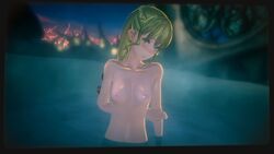 1girls 3d alternate_costume alternate_hairstyle bangs blush breasts code_vein collarbone female female_only green_eyes hot_spring long_hair mia_karnstein mod navel nipples nude ponytail shiny_skin small_breasts suggestive water