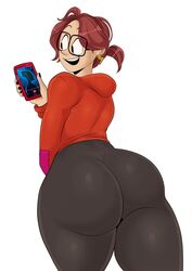 ass big_ass big_butt big_thighs black_nails black_pants bubble_butt butt butt_crack colored_nails detnox dressed earrings female female_only glasses huge_ass huge_butt katie_mitchell painted_nails phone red_hair red_hoodie tagme the_mitchells_vs._the_machines thick_thighs tight_pants white_background