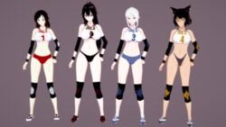 3d 4girls breasts extremesoda gym_uniform kali_belladonna koikatsu raven_branwen rwby source_request summer_rose text willow_schnee