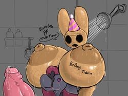 1boy 1girls 1male animal_crossing anthro bathroom black_eyes cock_tip coco_(animal_crossing) crossover duo female game_freak huge_breasts lover_(coldfrontvelvet) male nintendo penis pokémon_(species) pokemon pokemon_(species) redmoon83 shower silly small_eyes text zoroark