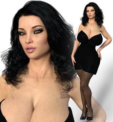 alexa_blake big_breasts black_dress black_hair elyria_steele female golden_eyes high_heels pose