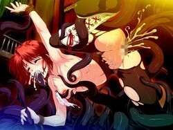 artist_request blush bondage breasts closed_eyes nipples nude penetration rape red_hair rope sex source_request tear tentacle triple_penetration zanjibaru