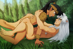 2boys anal animal_ears anma ass barefoot dog_ears feet gay inuyasha inuyasha_(character) koga male male_only muscle penis uncensored yaoi