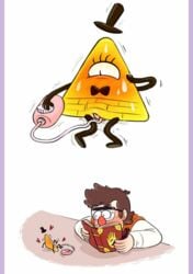 anthro bill_cipher blush bowtie clothing disney disney_channel genderswap glasses gravity_falls journal kutarmm pussy rule_63 stanford_pines straight_hair sweat tophat vibrator watching watching_masturbation what yellow