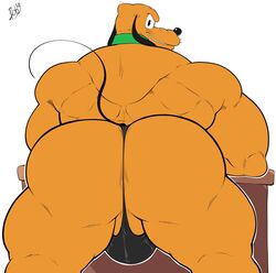 1boy 2019 arched_back artist_name ass back_muscles balls bara barazoku biceps big_ass bobthetanuki bulge butt_focus canine character_name collar color copyright_name desk digital_media_(artwork) disney domestic_dog extrasizedbob eyes furry gay green_collar grin humanoid leaning leaning_forward male male_only muscle muscles muscular muscular_male open_eyes open_mouth plain_background pluto presenting presenting_hindquarters solo solo_male tail teeth thick_thighs thong uncensored url white_background yaoi