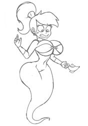 1girls barely_clothed beauty_mark disney dunnhier dunnhierdraws embarrassed female genie genie_lamp ghost_tail large_breasts marco_diaz monochrome ponytail princess_marcia princess_marco rule_63 shocked star_vs_the_forces_of_evil tagme transformation wide_hips