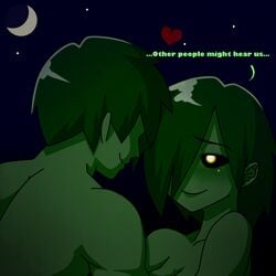 before_sex dialogue green_hair green_skin heart minecraft night text this_is_madness yellow_eyes zombie zombie_(minecraft) zombie_girl_(minecraft)