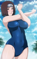 1girls 2020 abs armpits belly big_breasts blush breasts brown_eyes brown_hair cleavage cloud eyebrows eyelashes female female_only hair hips huge_breasts human large_breasts lips looking_at_viewer naruto naruto_shippuden navel next_one nohara_rin outdoors school_swimsuit shiny short_hair solo standing stomach stretching swimsuit thighs tree wide_hips